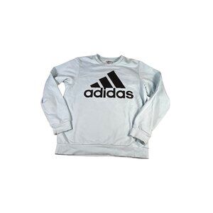 Adidas Sweatshirt Women's Large Cotton Pullover Logo Light Baby Blue Stretch EUC